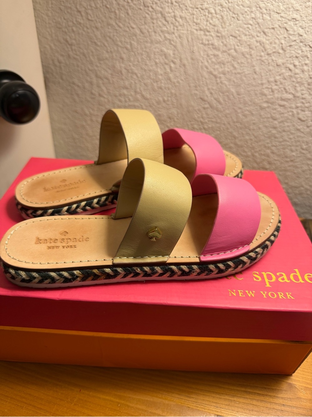 kate spade Pink & Yellow Leather Double-Band Slide Sandals